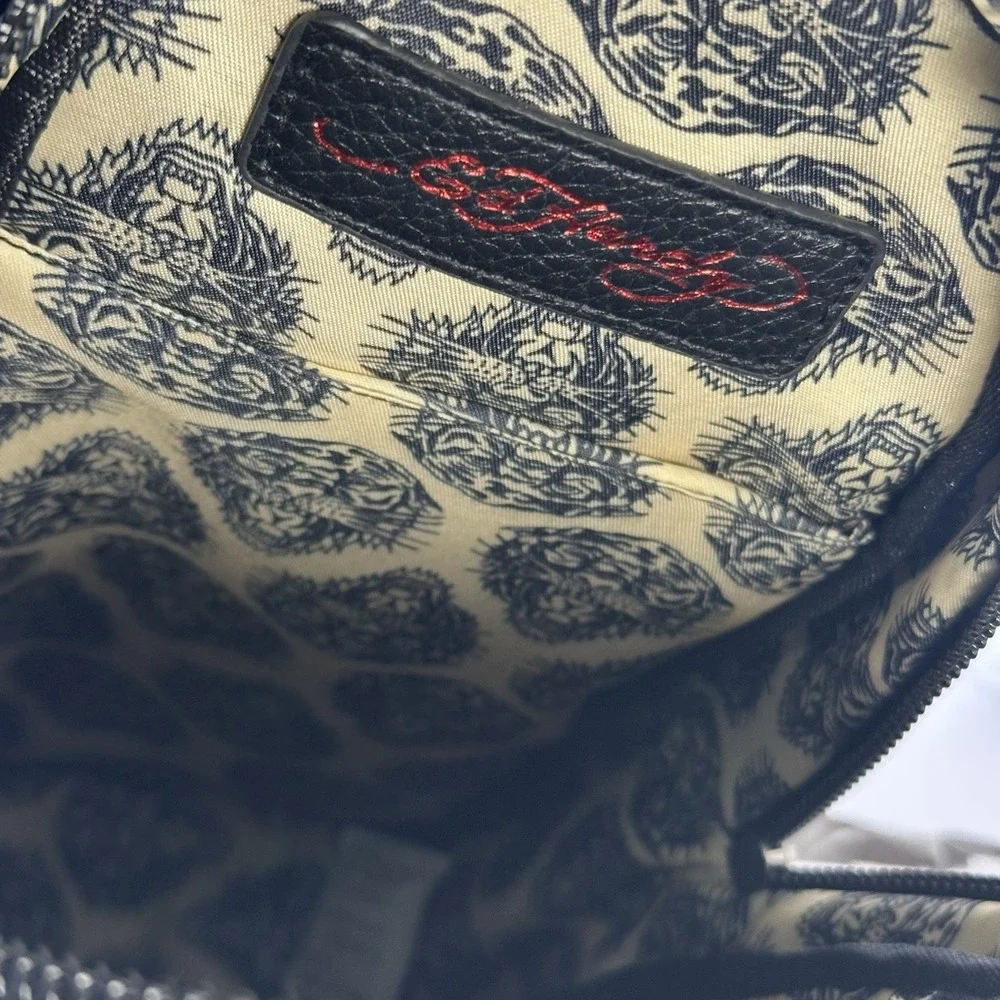 Ed Hardy Mens Black Pebbled Sling Backpack Eagle Skull Tattoo Graphic Bag